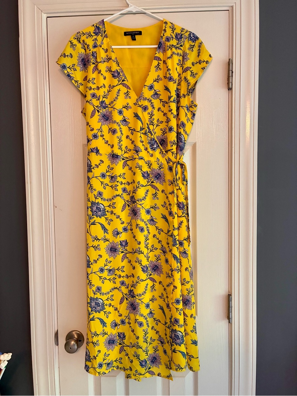 Banana Republic Yellow Floral Wrap Midi Dress
